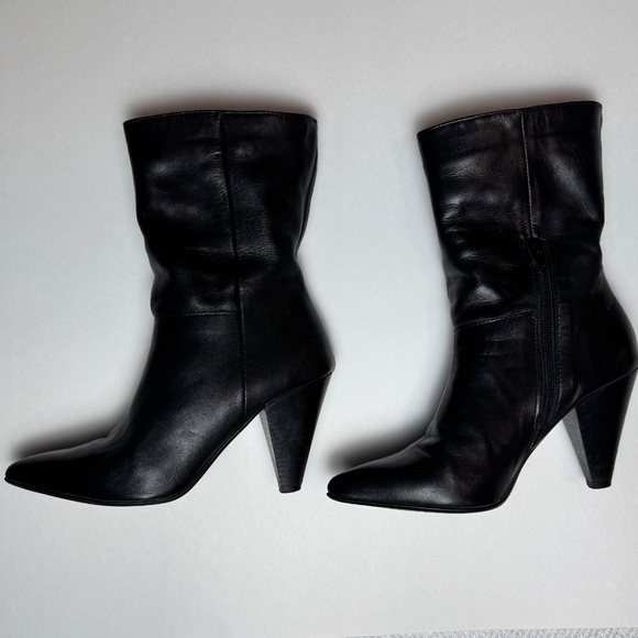 L'Intervalle Black Leather Mid-height 3.5" Cone Heel Boot, Women's Size 6.5 / 37 - Picture 4 of 14